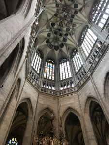 The interior is huge and very open with towering ceilings. The ceiling murals show many of the miner's coats of arms. Catherine regretted not bringing her binoculars to see the details.