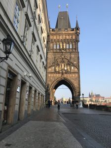 The entrance to the Charles Bridge with the castle in the background...